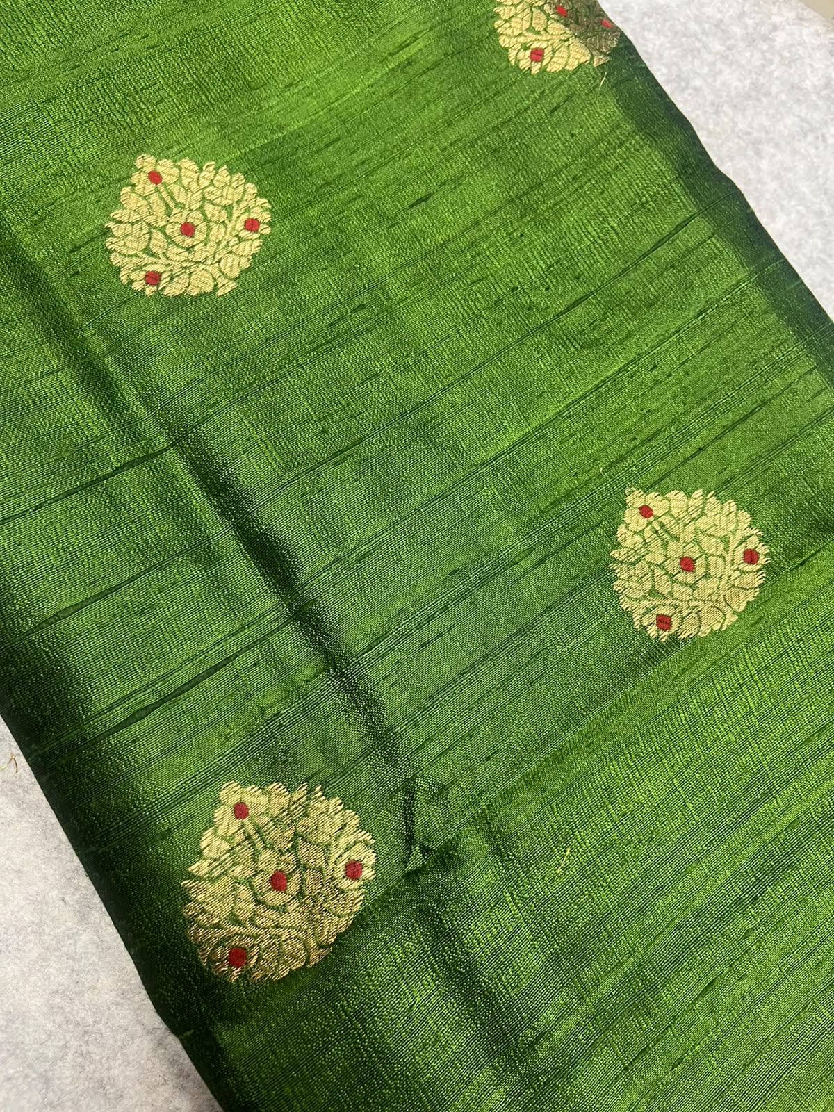 Green Banarasi Raw Silk Three Piece Unstitched Suit Set