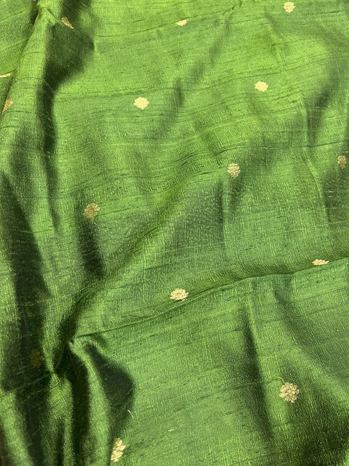 Green Banarasi Raw Silk Three Piece Unstitched Suit Set