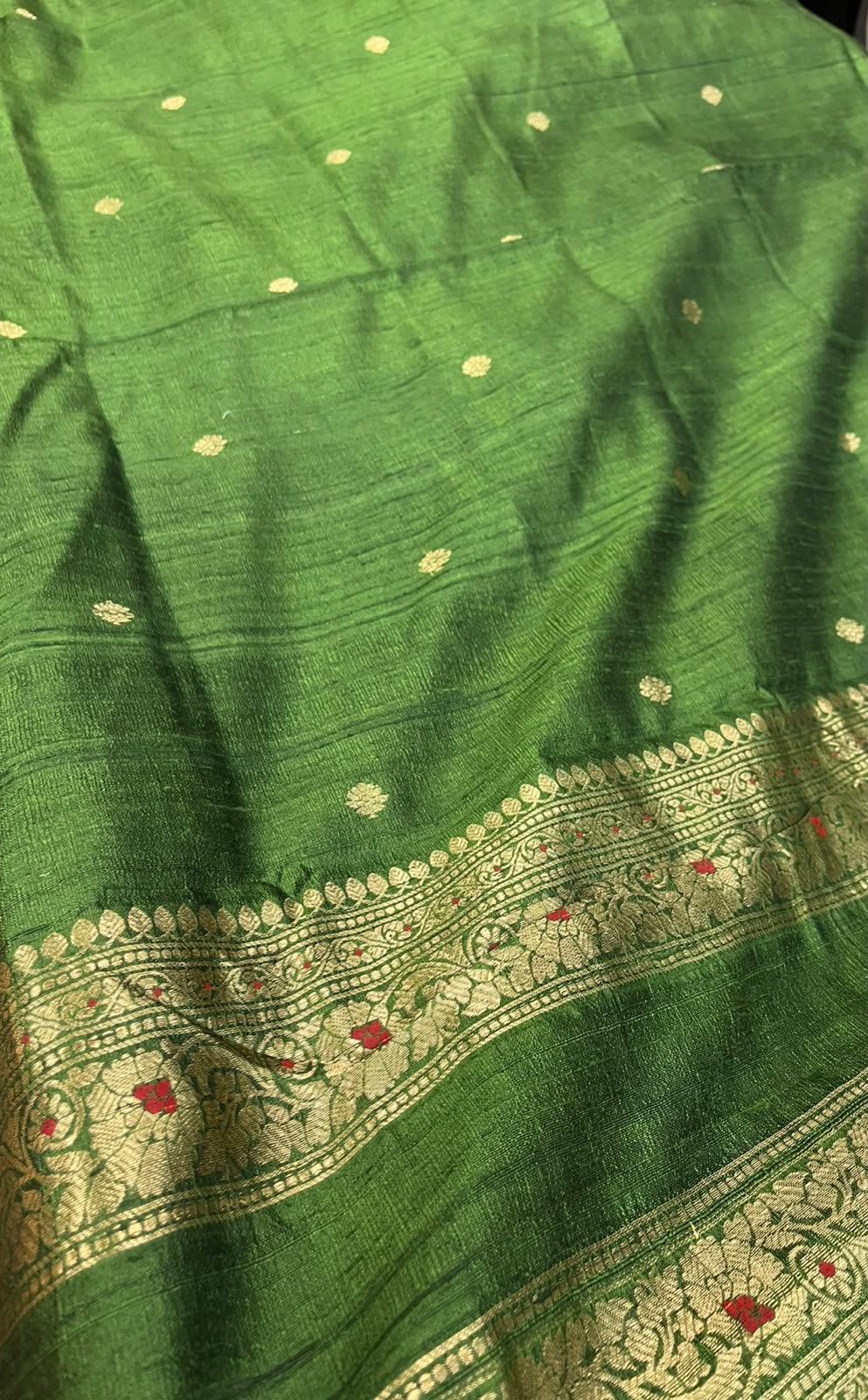 Green Banarasi Raw Silk Three Piece Unstitched Suit Set
