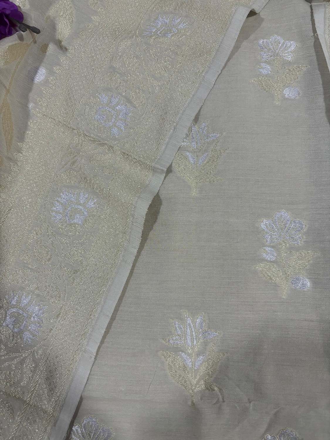 Dyeable Banarasi Pure Moonga Silk Handloom Sona Roopa Two Piece Unstitched Suit Set - Luxurion World