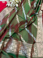 Red Pure Katan Silk Banarasi Handloom Three Piece Unstitched Suit Set