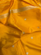 Yellow Pure Katan Silk Banarasi Handloom Three Piece Unstitched Suit Set