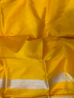 Yellow Pure Katan Silk Banarasi Handloom Three Piece Unstitched Suit Set