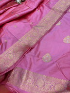 Pink Pure Katan Silk Banarasi Handloom Three Piece Unstitched Suit Set