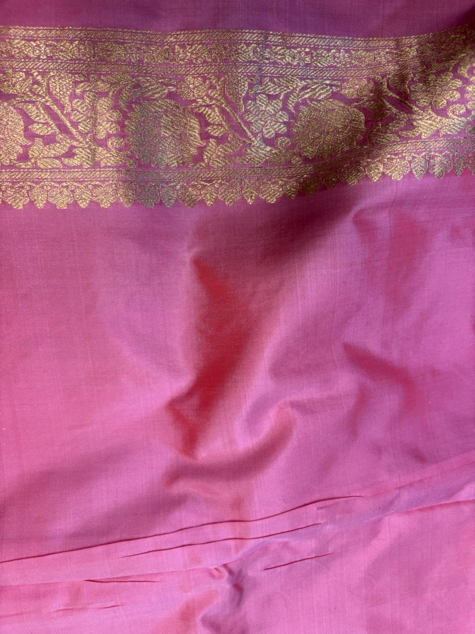 Pink Pure Katan Silk Banarasi Handloom Three Piece Unstitched Suit Set