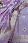Pink Pure Katan Silk Banarasi Handloom Three Piece Unstitched Suit Set - Luxurion World