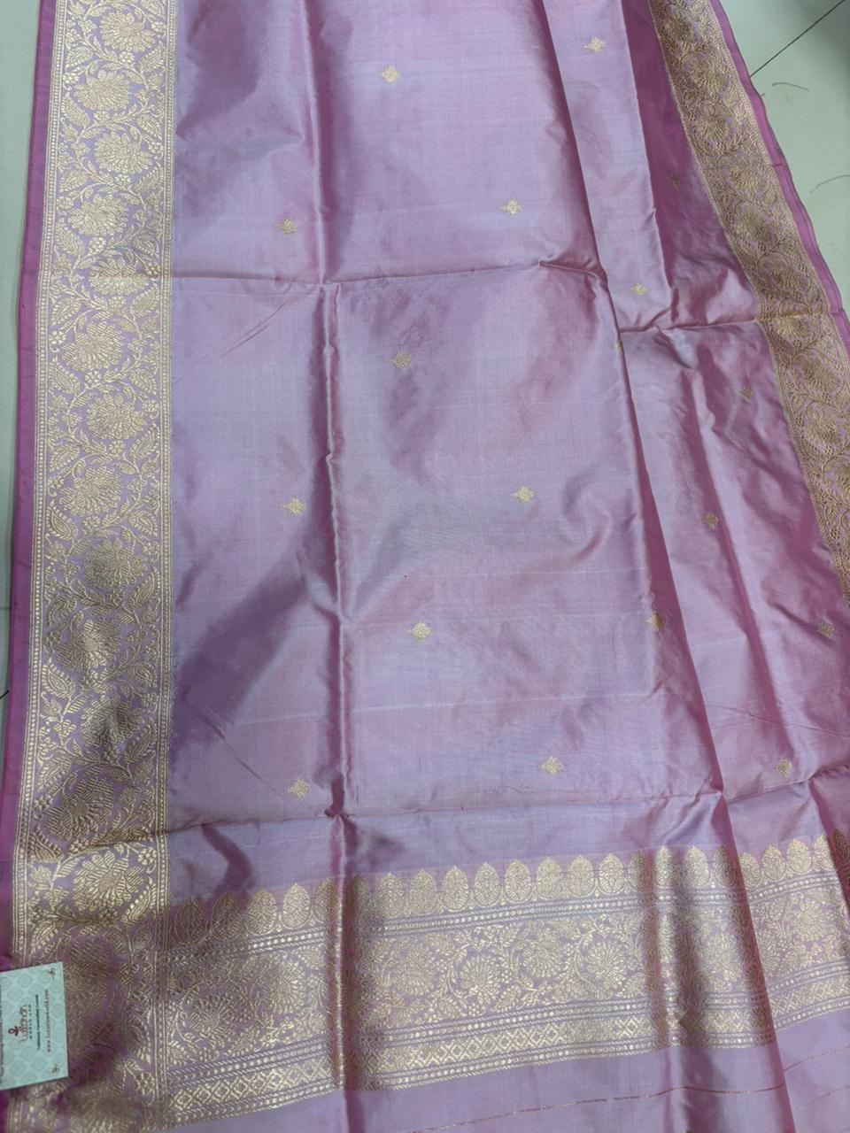 Pink Pure Katan Silk Banarasi Handloom Three Piece Unstitched Suit Set