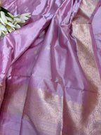 Pink Pure Katan Silk Banarasi Handloom Three Piece Unstitched Suit Set