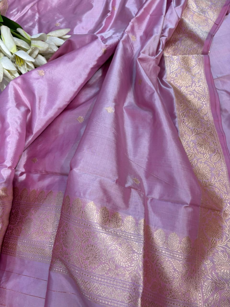 Pink Pure Katan Silk Banarasi Handloom Three Piece Unstitched Suit Set