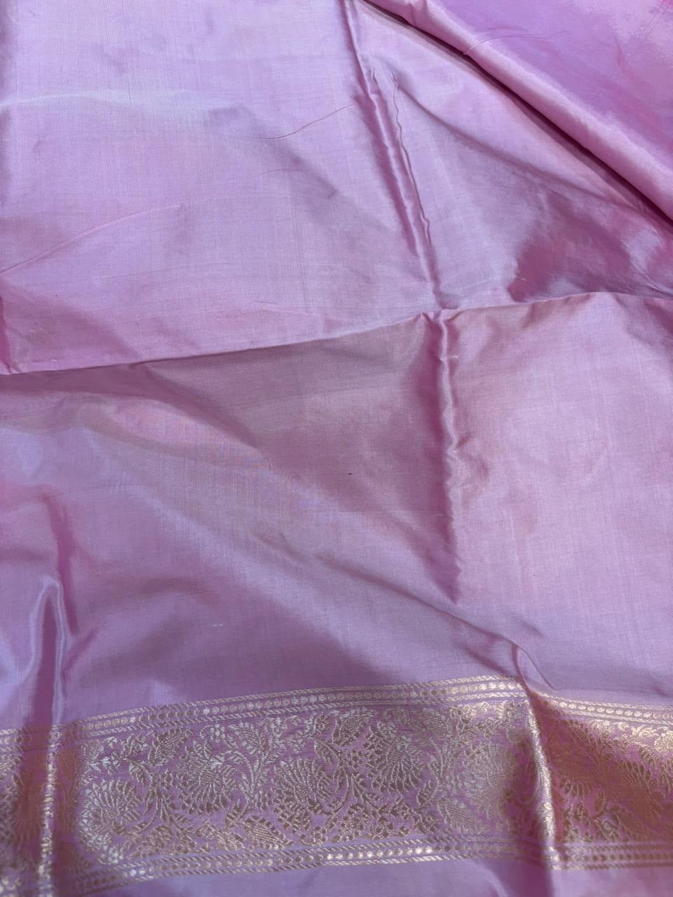 Pink Pure Katan Silk Banarasi Handloom Three Piece Unstitched Suit Set