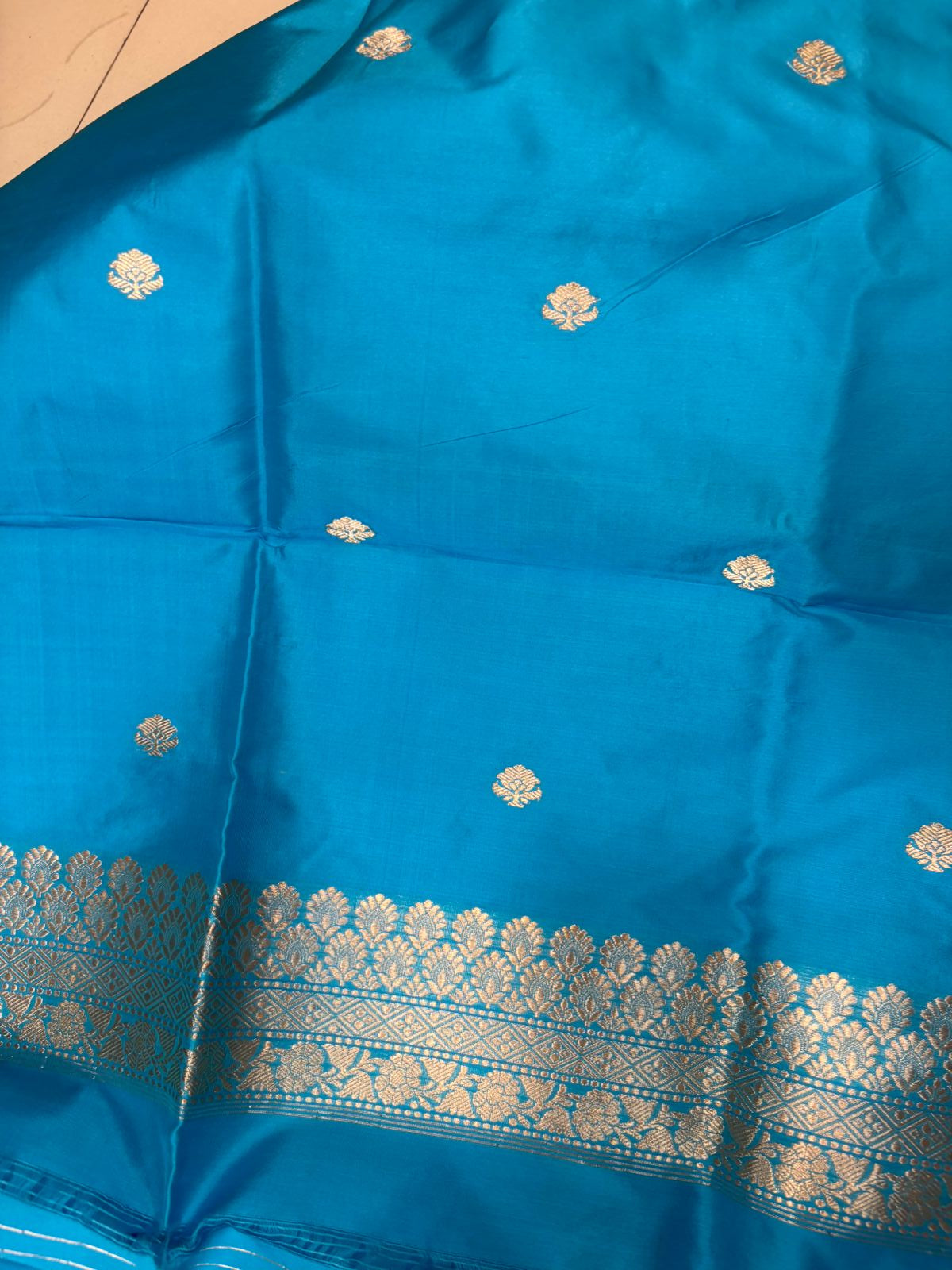 Blue Pure Katan Silk Banarasi Handloom Three Piece Unstitched Suit Set