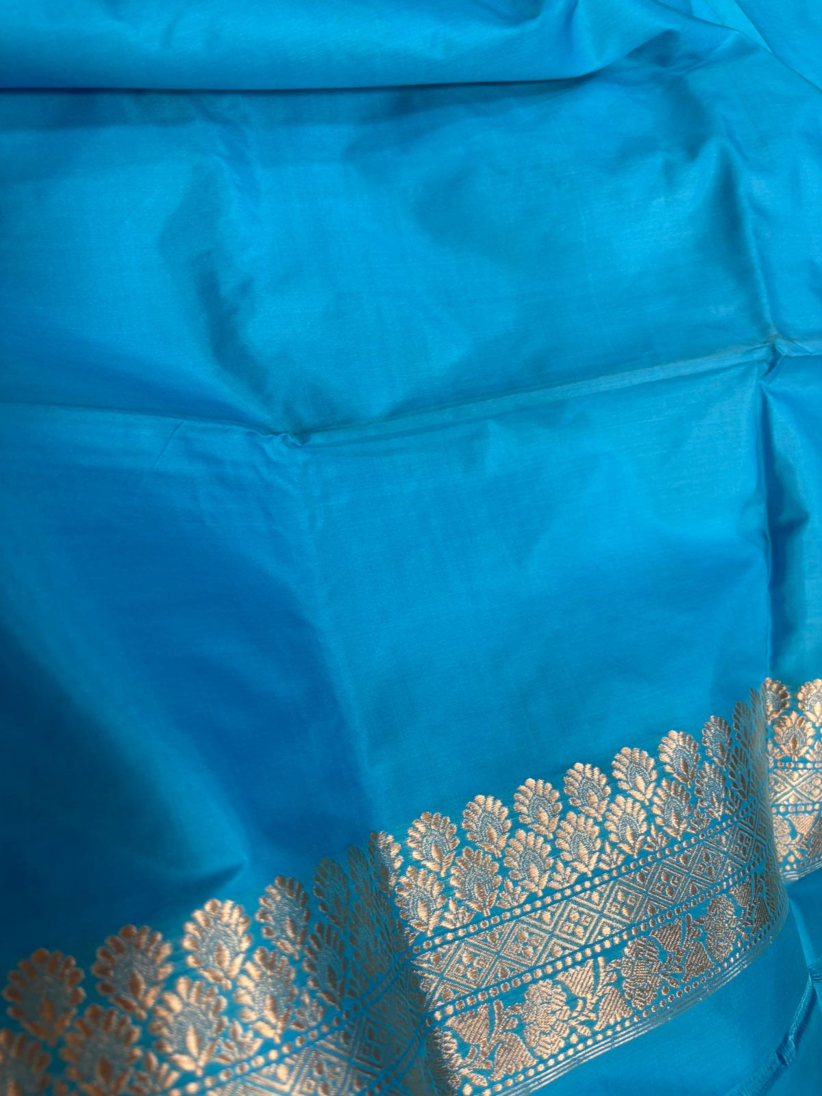 Blue Pure Katan Silk Banarasi Handloom Three Piece Unstitched Suit Set