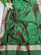 Green Pure Katan Silk Banarasi Handloom Three Piece Unstitched Suit Set