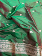Green Pure Katan Silk Banarasi Handloom Three Piece Unstitched Suit Set