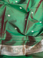 Green Pure Katan Silk Banarasi Handloom Three Piece Unstitched Suit Set