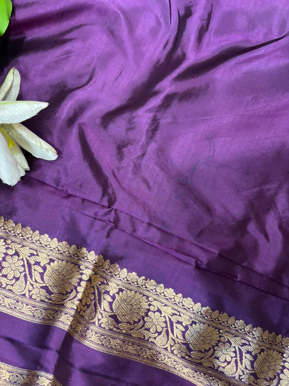 Purple Pure Katan Silk Banarasi Handloom Three Piece Unstitched Suit Set