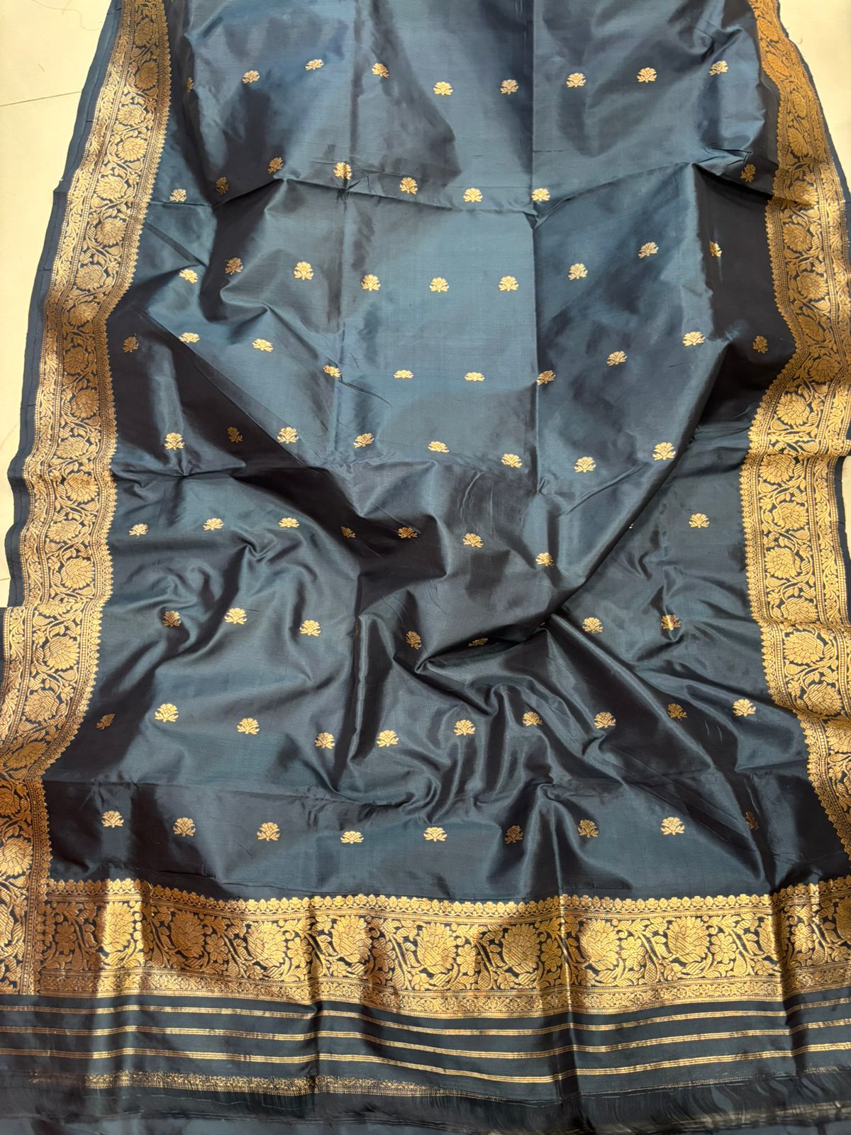 Black Pure Katan Silk Banarasi Handloom Three Piece Unstitched Suit Set
