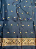Black Pure Katan Silk Banarasi Handloom Three Piece Unstitched Suit Set