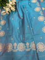 Blue Pure Katan Silk Banarasi Handloom Three Piece Unstitched Suit Set