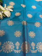 Blue Pure Katan Silk Banarasi Handloom Three Piece Unstitched Suit Set