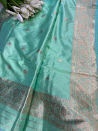 Blue Pure Katan Silk Banarasi Handloom Three Piece Unstitched Suit Set