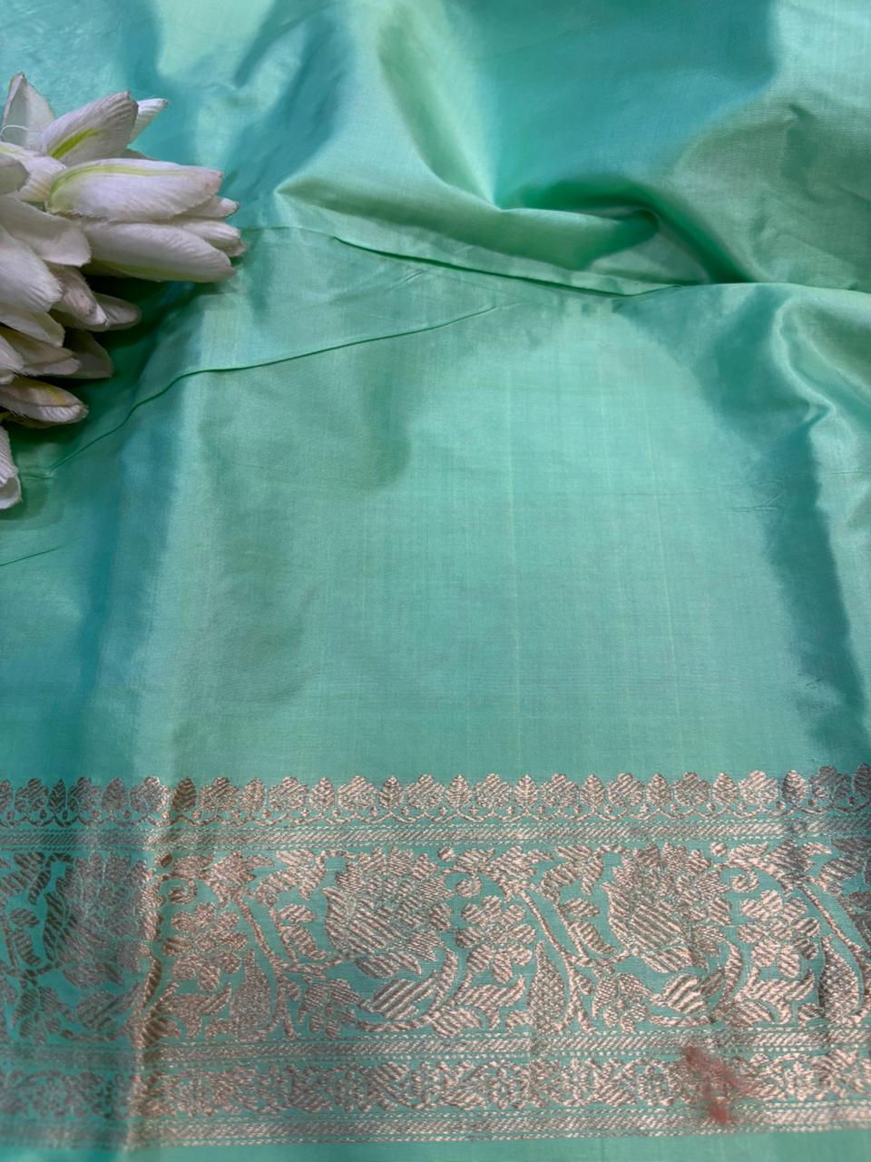 Blue Pure Katan Silk Banarasi Handloom Three Piece Unstitched Suit Set