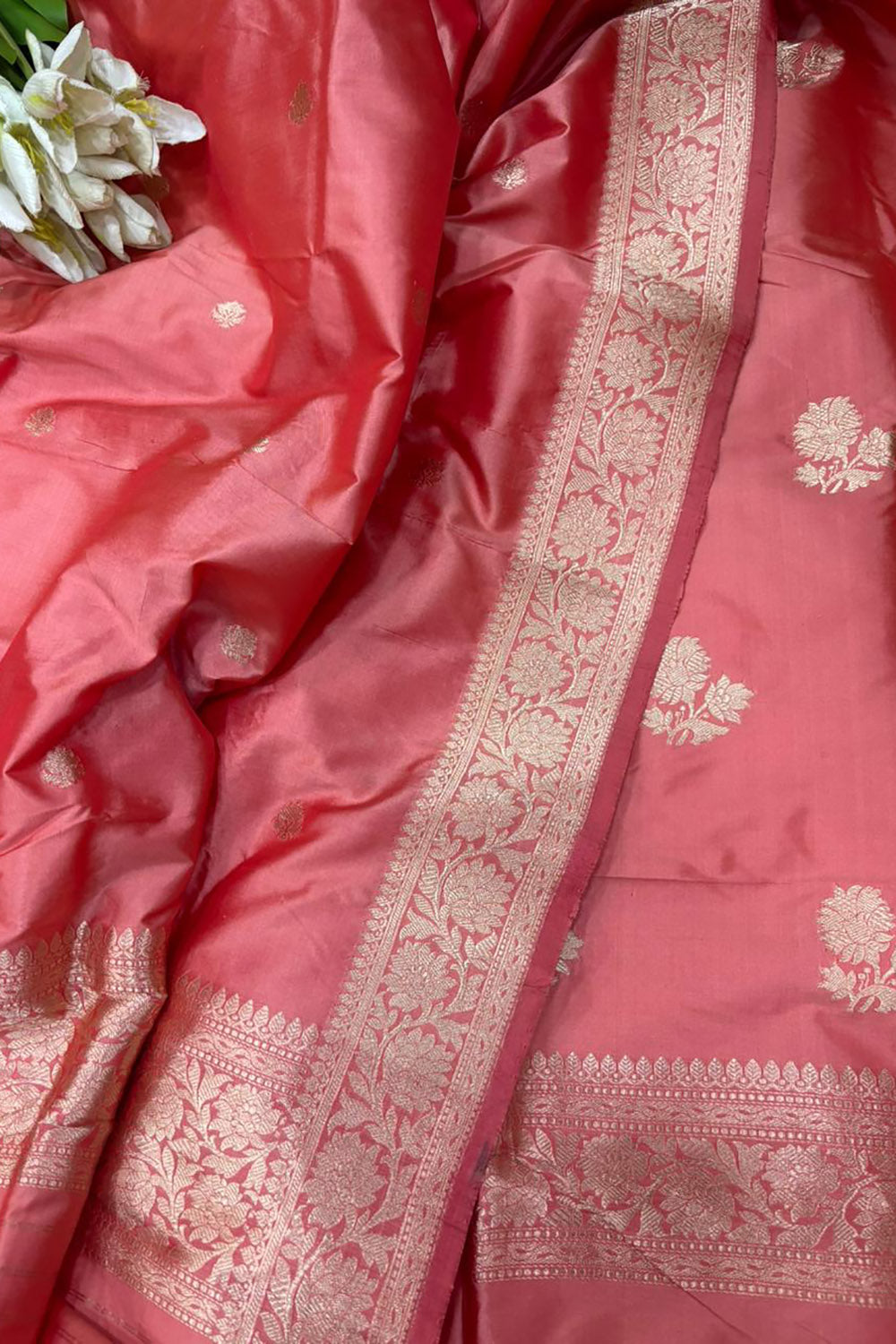 Pink Pure Katan Silk Banarasi Handloom Three Piece Unstitched Suit Set