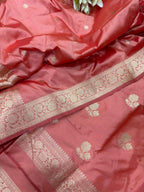 Pink Pure Katan Silk Banarasi Handloom Three Piece Unstitched Suit Set