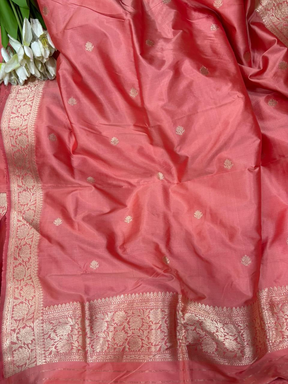 Pink Pure Katan Silk Banarasi Handloom Three Piece Unstitched Suit Set