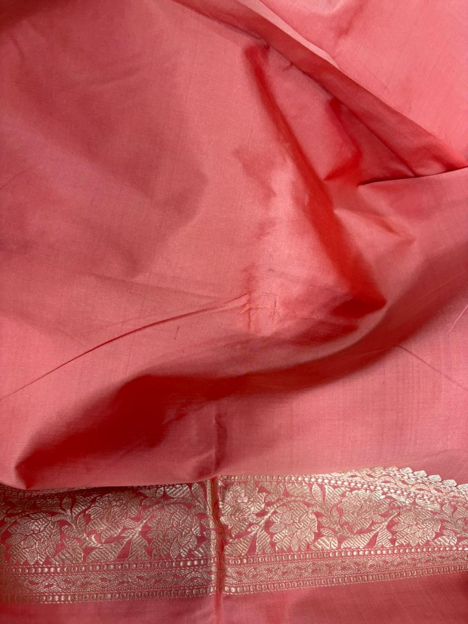 Pink Pure Katan Silk Banarasi Handloom Three Piece Unstitched Suit Set