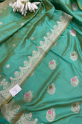 Green Pure Katan Silk Banarasi Handloom Three Piece Unstitched Suit Set