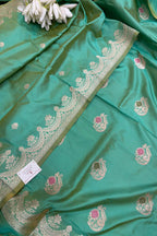 Green Pure Katan Silk Banarasi Handloom Three Piece Unstitched Suit Set