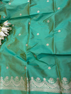 Green Pure Katan Silk Banarasi Handloom Three Piece Unstitched Suit Set