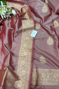 Pink Pure Katan Silk Banarasi Handloom Three Piece Unstitched Suit Set