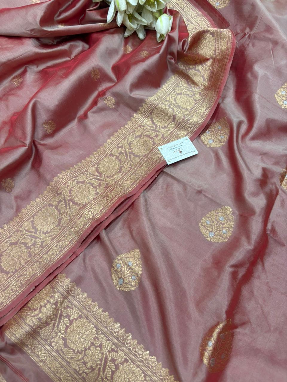 Pink Pure Katan Silk Banarasi Handloom Three Piece Unstitched Suit Set