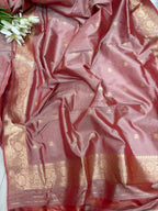 Pink Pure Katan Silk Banarasi Handloom Three Piece Unstitched Suit Set