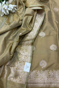 Green Pure Katan Silk Banarasi Handloom Three Piece Unstitched Suit Set