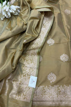 Green Pure Katan Silk Banarasi Handloom Three Piece Unstitched Suit Set
