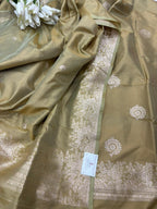 Green Pure Katan Silk Banarasi Handloom Three Piece Unstitched Suit Set