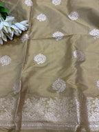 Green Pure Katan Silk Banarasi Handloom Three Piece Unstitched Suit Set