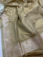 Green Pure Katan Silk Banarasi Handloom Three Piece Unstitched Suit Set