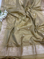 Green Pure Katan Silk Banarasi Handloom Three Piece Unstitched Suit Set