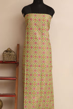 Green Banarasi Cotton Meenakari Three Piece Unstitched Suit Set - Luxurion World