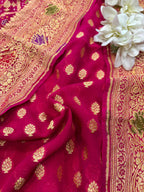 Pink Bandhani Pure Georgette Unstitched Three Piece Suit Set - Luxurion World