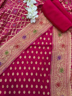 Pink Bandhani Pure Georgette Unstitched Three Piece Suit Set - Luxurion World