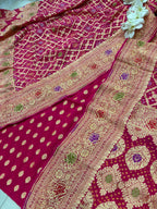 Pink Bandhani Pure Georgette Unstitched Three Piece Suit Set - Luxurion World