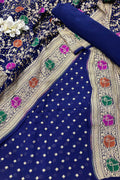 Blue Bandhani Pure Georgette Unstitched Three Piece Suit Set - Luxurion World