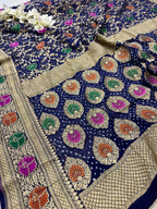 Blue Bandhani Pure Georgette Unstitched Three Piece Suit Set - Luxurion World