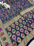 Blue Bandhani Pure Georgette Unstitched Three Piece Suit Set - Luxurion World