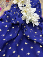 Blue Bandhani Pure Georgette Unstitched Three Piece Suit Set - Luxurion World